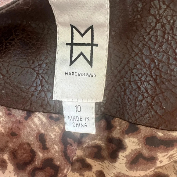 M By Marc Bouwer Sz M Brown Faux Leather Jacket Coat Side Lace up Leopard lining - Picture 13 of 16